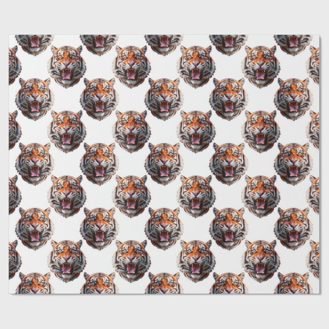 Papel De Presente Desenho de padrão de cabeça de tigre - Branco (Aberto)