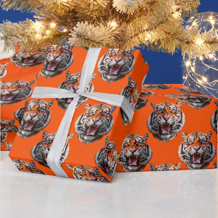 Papel De Presente Desenho de padrão de cabeça de tigre laranja