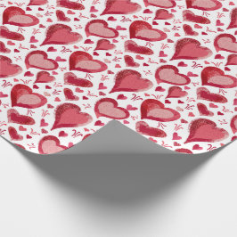 Papel De Presente Desenho de Padrão de Corações Vermelhos Dia dos Na