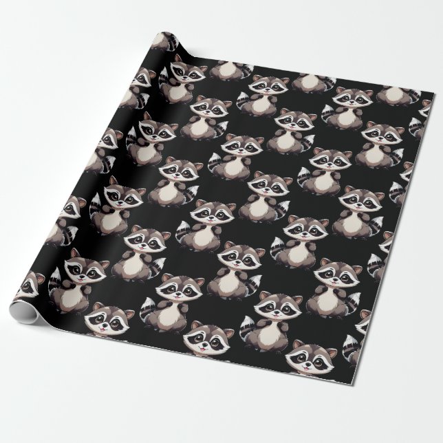 Papel De Presente Desenho de Padrão de Guaxinim Preto  (Desenrolado)
