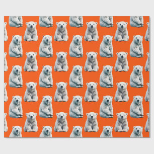 Papel De Presente Desenho de padrão de urso polar em laranja
