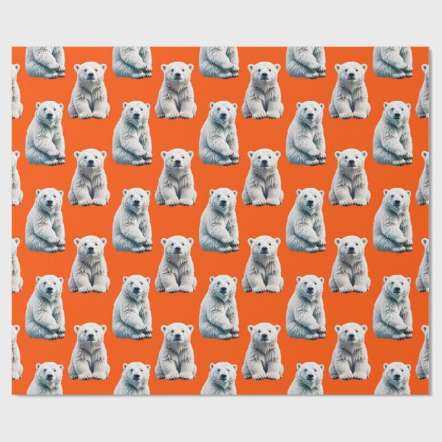Papel De Presente Desenho de padrão de urso polar em laranja (Aberto)