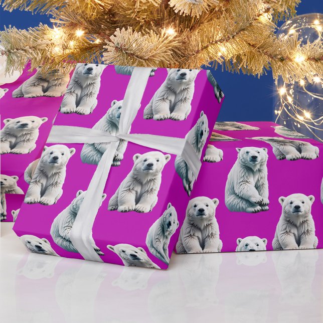Papel De Presente Desenho de padrão de urso polar roxo (Criador carregado)