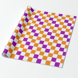 Papel De Presente Desenho de padrão xadrez laranja branco roxo