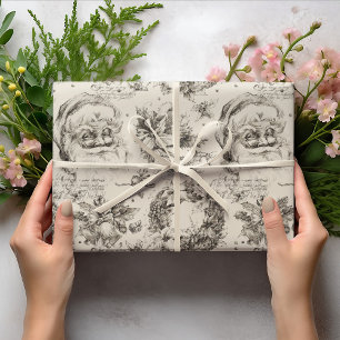 Papel De Presente Desenho de Papai Noel Vintage Retro Preto e Branco
