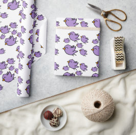 Papel De Presente Desenho de Pássaro Roxo Fofo