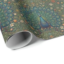 Papel De Presente Desenho de pavão boêmio vintage elegante