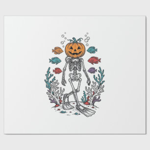 Papel De Presente Desenho de Peixe de Halloween de Esqueleto de Abób