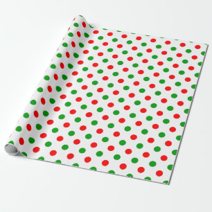Papel De Presente Desenho de Pontos Brancos Vermelhos e Verdes