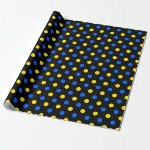 Papel De Presente Desenho de Pontos Polka Preto Azul Amarelo