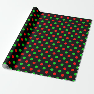 Papel De Presente Desenho de Pontos Pretos Vermelhos e Verdes