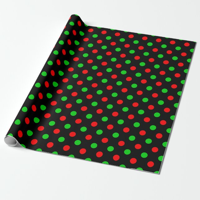 Papel De Presente Desenho de Pontos Pretos Vermelhos e Verdes (Desenrolado)