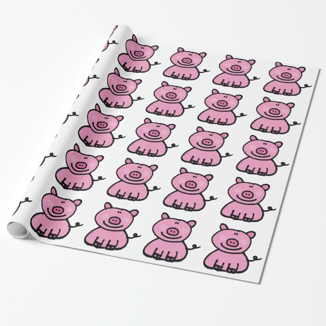 Papel De Presente Desenho de Porco Rosa Fofo (Desenrolado)