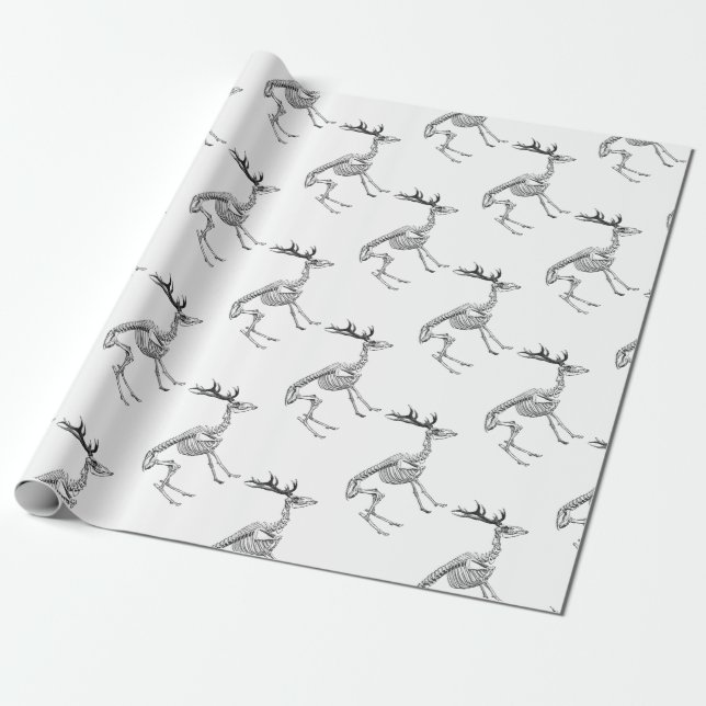 Papel De Presente Desenho de rena de esqueleto de safra (Desenrolado)