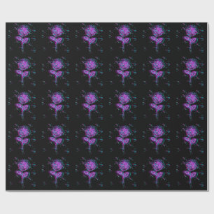 Papel De Presente Desenho de Rosa Neon Glitch
