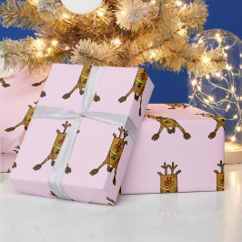 Papel De Presente Desenho de Veado Rosa Fofo para Crianças de Natal 