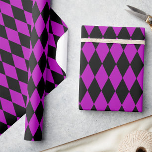 Papel De Presente Desenho de Xadrez com Diamantes Harlequim Preto Ro