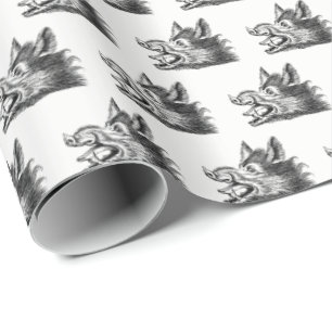 Papel De Presente Desenho em Preto e Branco de Cabeça de Javali Anti