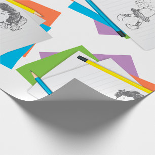 Papel De Presente Desenho Esboço de Menina Jovial com Lápis Colorido