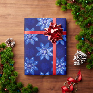 Papel De Presente Desenho Floral Azul Brilhante de Inverno