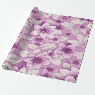Papel De Presente Desenho Floral Branco e Lavanda em Fundo Lavanda S