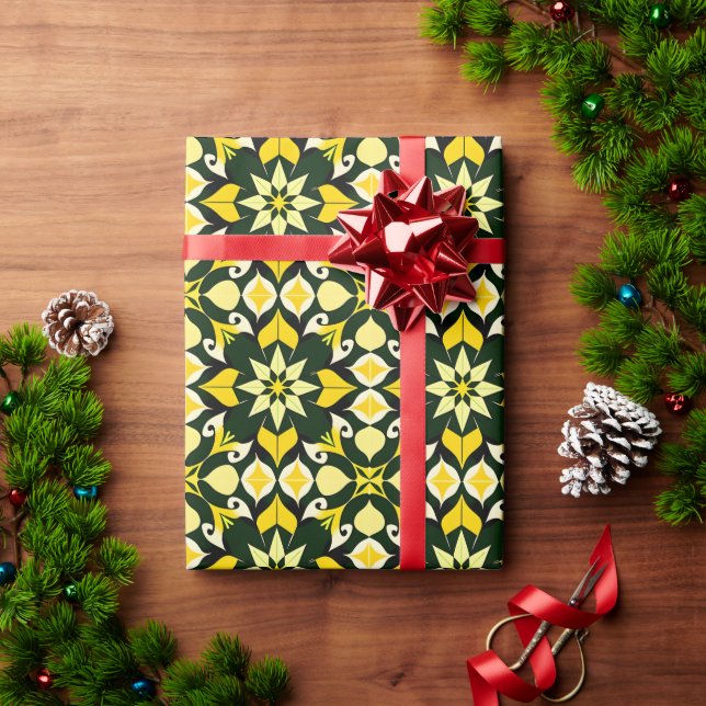 Papel De Presente Desenho Floral Geométrico Vibrante (Presente de Natal)