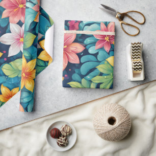 Papel De Presente Desenho Floral Tropical Lindo