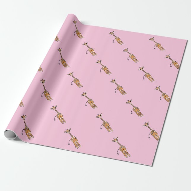 Papel De Presente Desenho girafa bonito, animais safari (Desenrolado)