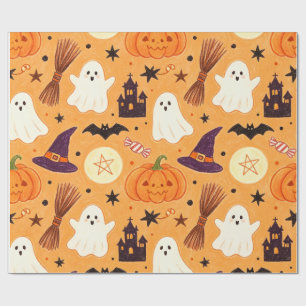 Papel De Presente Desenho Infantil de Halloween Caprichoso com Giz d