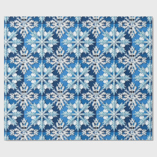 Papel De Presente Desenho Intrincado de Floco de Neve Azul