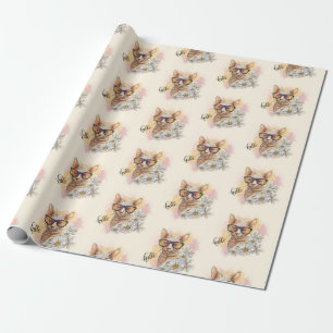 Papel De Presente Desenho manual de Sphynx cat com flores
