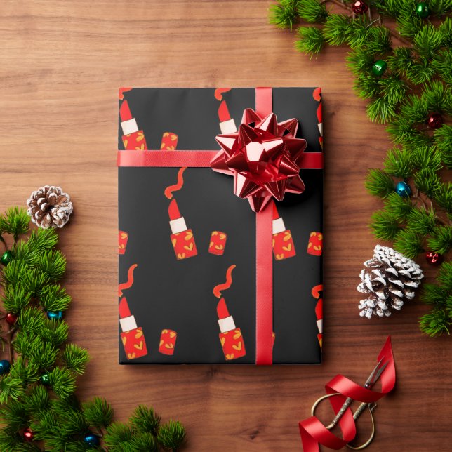 Papel De Presente Desenho Pop Art de Batom com Coração Vermelho (Presente de Natal)