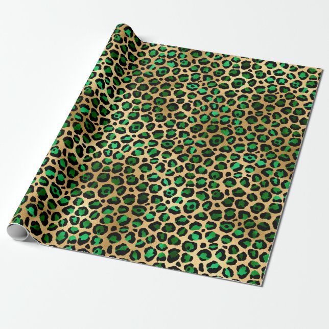 Papel De Presente Desenho Série Safari Esmeralda e Ouro 8 (Desenrolado)