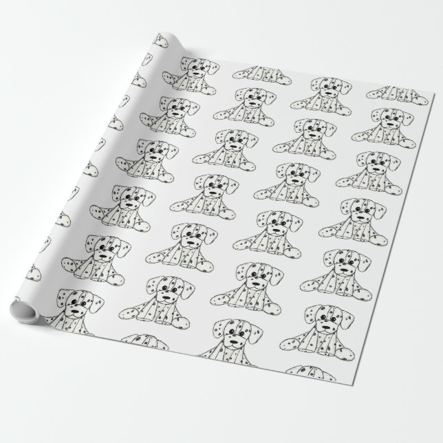 Papel De Presente Desenho simples de um cão dalmata de pelúcia em pr (Desenrolado)