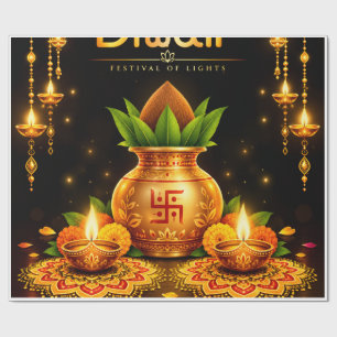 Papel De Presente Desenho Tradicional do Festival Diwali Kalash e Di