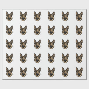 Papel De Presente Desenho Vetorial de Cão Pastor com Gravura Antiga_