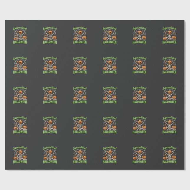 Papel De Presente Desenho Vetorial de Halloween de Esqueleto Sobrena (Aberto)