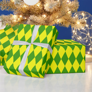 Papel De Presente Desenho Xadrez Arlequim Amarelo Verde