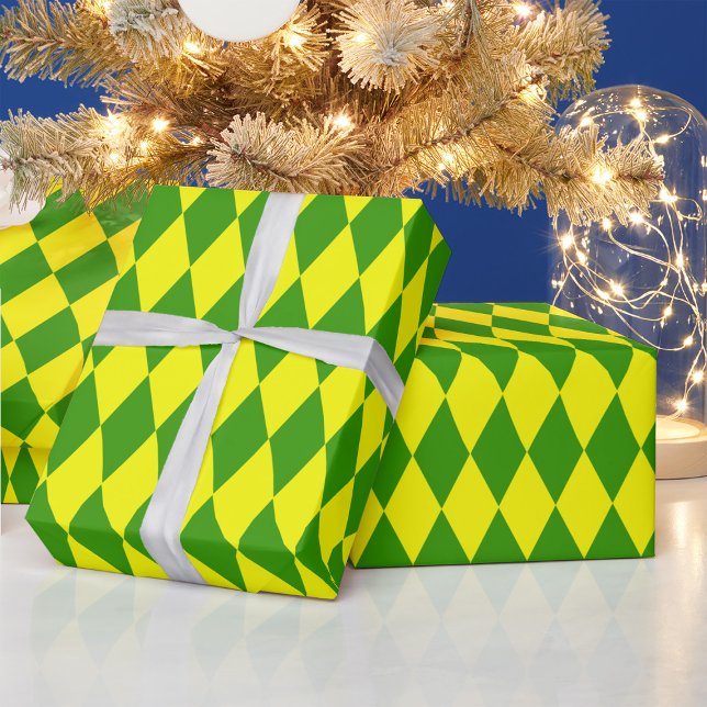 Papel De Presente Desenho Xadrez Arlequim Amarelo Verde (Criador carregado)