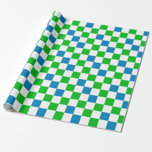 Papel De Presente Desenho Xadrez Azul Branco Verde
