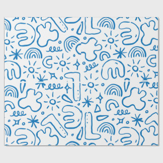 Papel De Presente desenhos divertidos de rabiscos, azul-marinho, azu