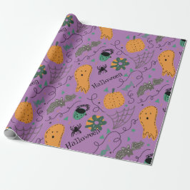 Papel De Presente Desenhos Fantasmas de Halloween Padrão Roxo