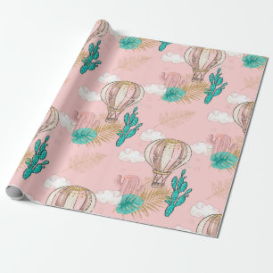 Papel De Presente Deserto tropical rosa e Dourado