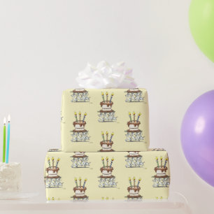Papel De Presente Desfile de Ratos com Bolo de Aniversário