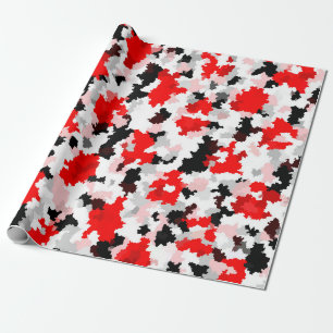 Papel De Presente Design abstrato do Camo Branco Preto Vermelho