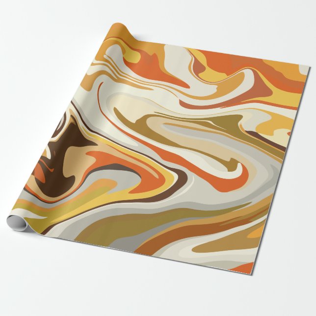 Papel De Presente Design Abstrato Giratório Laranja e Bege (Desenrolado)