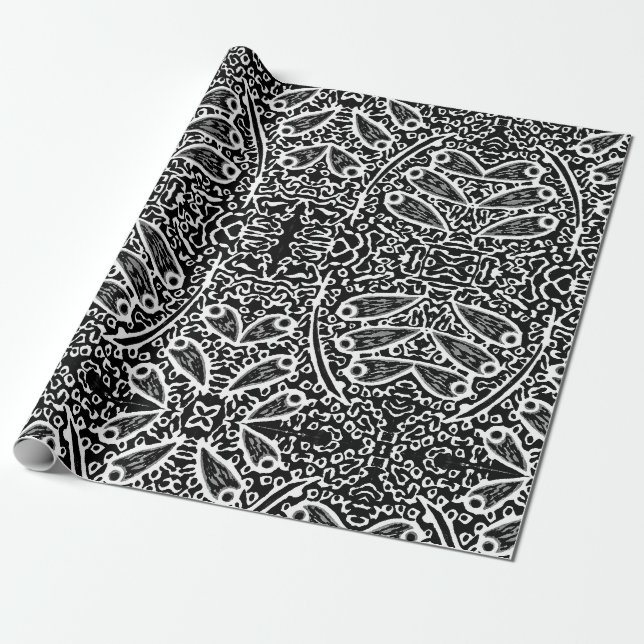 Papel De Presente Design Abstrato Preto e Branco (Desenrolado)