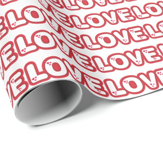 Papel De Presente design "Amor", letras arredondadas vermelhas com c (Ponta do rolo)