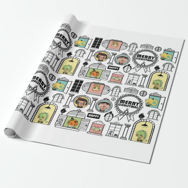 Papel De Presente Design animal da janela do teste padrão do Natal (Desenrolado)