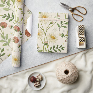 Papel De Presente Design Botânico Vintage de Flor Silvestre Boêmia